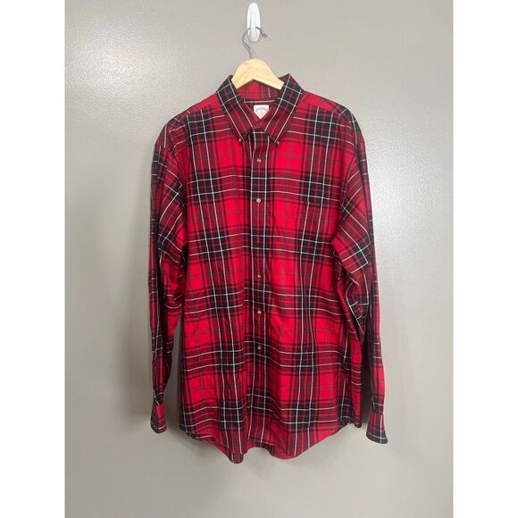 Brooks Brothers 346 supima cotton plaid button down shirt large office  holiday - Picture 3 of 5